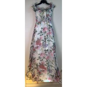 Faeriesty Floral Mesh Maxi Dress XS Off Shoulder Corset Garden Party Formal Gown